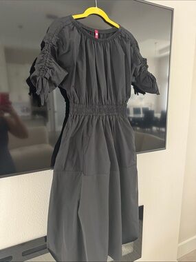 IC COLLECTION Black Ruched-Sleeve Maxi Dress with Elastic Waist